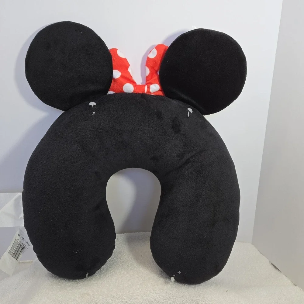 Disney Minnie Mouse Travel Pillow Black With Red Polka Dot Bow Mouse Ears Neck